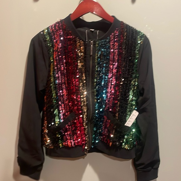 Nicole Miller Multicolor Sequined Bomber Jacket, Size S - Picture 1 of 8